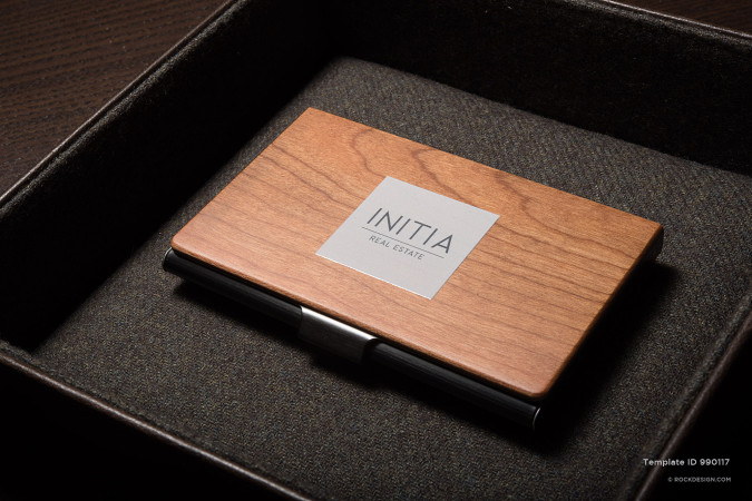 Business Card Case NOS Wooden Box Cherry Finish 