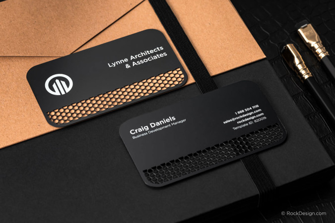 Honeycomb Quick Black Metal Business Card with Spot UV - Lynne Architects