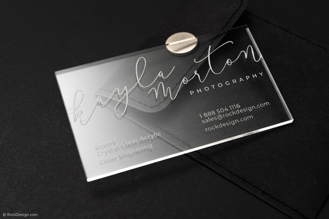 Minimalist Laser Engraved Crystal Clear Acrylic Business Card Design Template - Kayla Morton