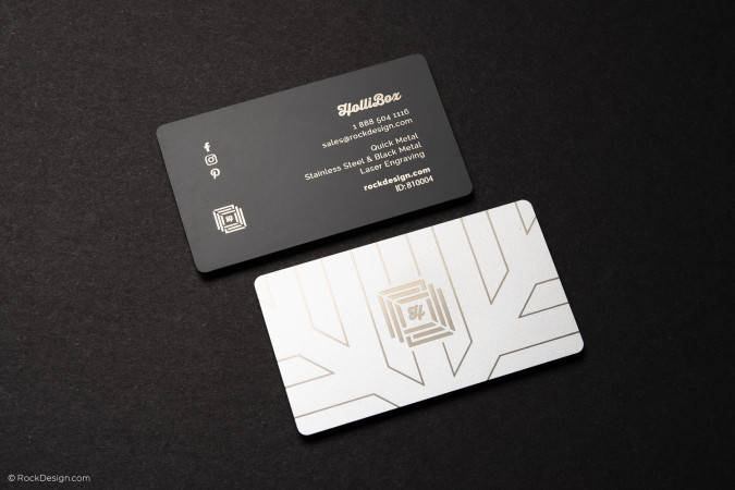 Unique Black & Silver Laser Engraved Metal Business Card Template Design - HolliBox