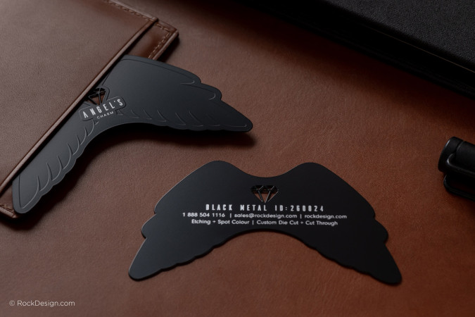 Unique Die Cut Black Metal Business Card - Angel's Charm
