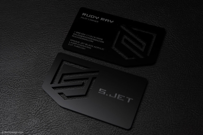 Sleek Black Laser Engraved Acrylic Business Card Template Design - S.Jet