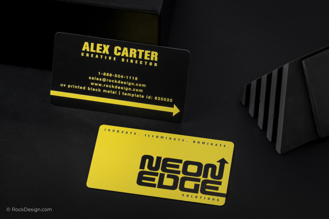 Striking UV Printed Black Metal Business Card - Neon Edge