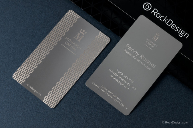 Laser Engraved Patterned Stainless Steel Business Card - Monarch Capital