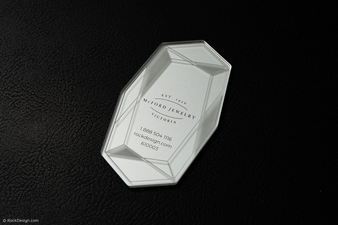 Captivating Silver Printed Acrylic Business Card Template Design - McFord Jewelry 