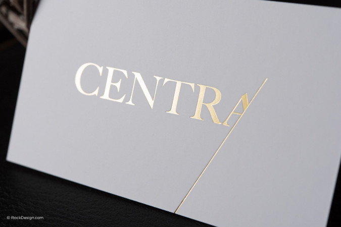 Minimalist black and white silk with gold foil business card - Centra