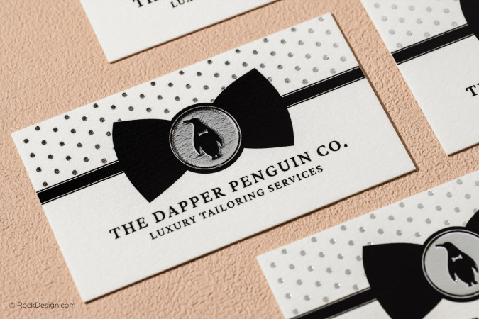 Bespoke White Cotton Business Card - Dapper Penguin