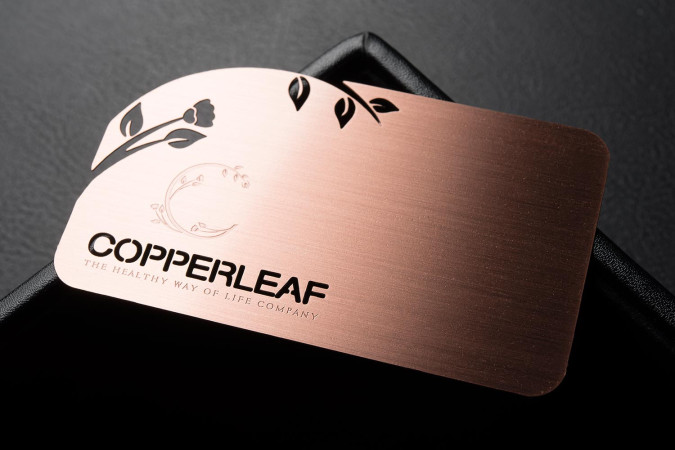 Elegant Cut-Through Copper Metal Business Card Template - Copperleaf 
