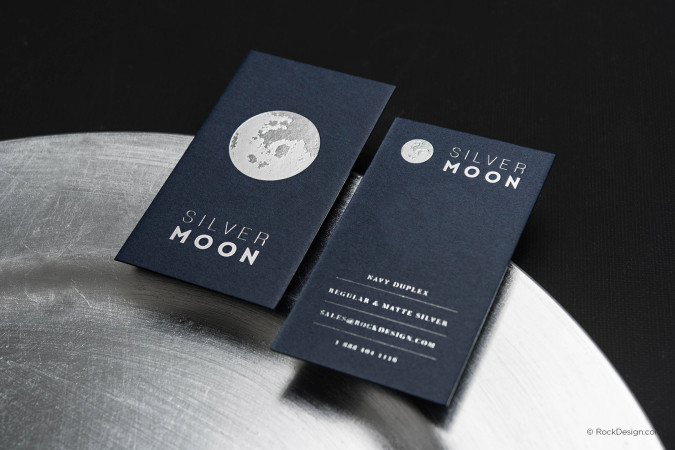 Minimalist modern navy blue card with silver foil - Silver Moon