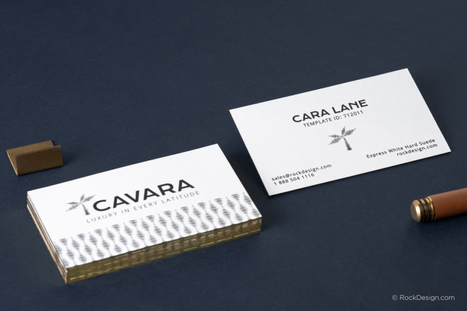UV Printed Gold Edge Foil White Hard Suede Business Card - Cavara