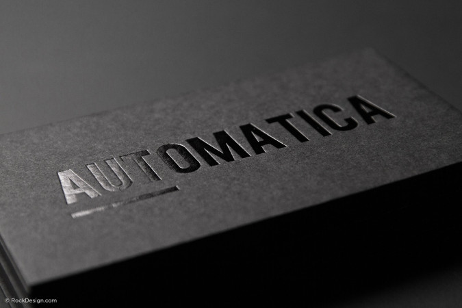 Black and silver foil stamped minimalist modern business card design - Automatica