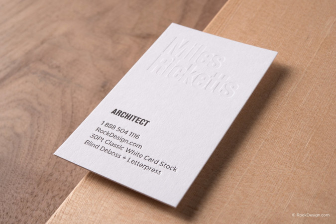 Classic minimalist letterpress white business card template - Miles Ricketts