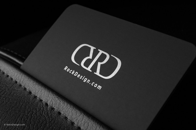 Modern black and white hard suede business card with rounded corners - RD
