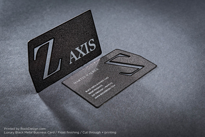 Striking Cut-Through Textured Black Metal Business Card Template - Z Axis