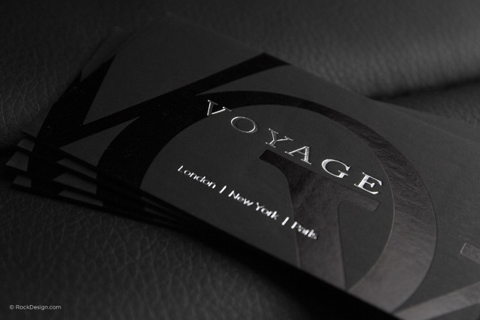 Elegant modern black suede business card template - Voyage 