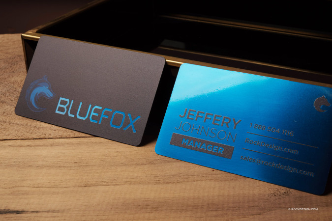 Blue Sleek metal business cards - BLUEFOX