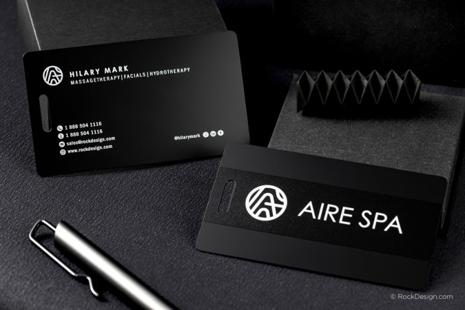 Black UV Printed Metal Card with Hangtag - AIRE SPA