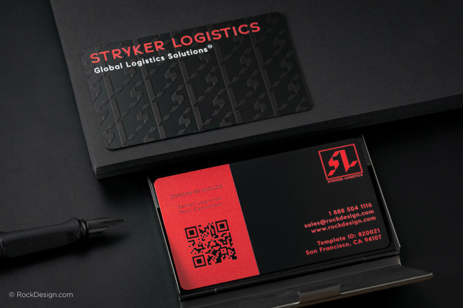 QR Code UV Printed Black Metal Business Cards - Stryker Logistics