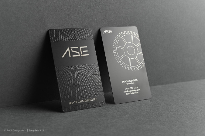 Modern pattern quick laser engraved black metal business card - ASE