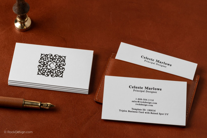Intricate White & Black Triplex Business Card - Celeste Marlowe