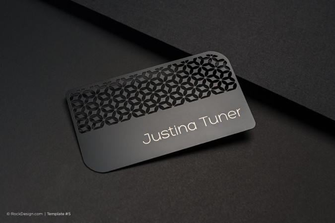 Laser engraved metal quick business card - Justina Tuner