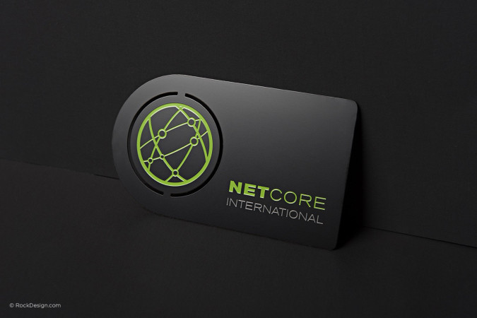 Stylish black metal business card with custom shape and etching - Netcore