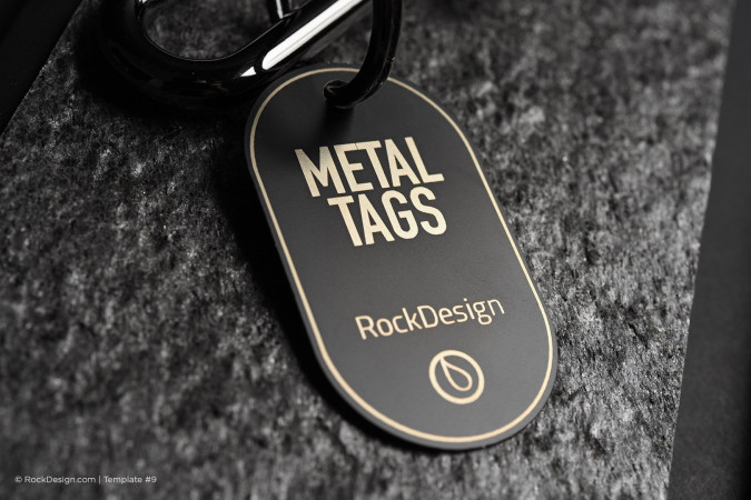 Modern black metal tag with laser engraving - RockDesign