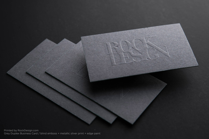 Elegant classic Emboss Edge paint gray metallic ink business card design - RockDesign