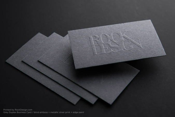Elegant classic Emboss Edge paint gray metallic ink business card design - RockDesign