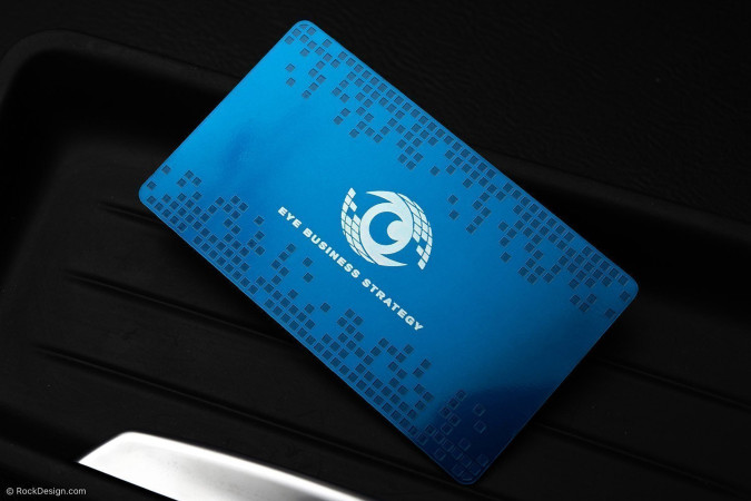 Pixel Patterned Laser Engraved Blue Metal Business Card Template Design - Eye
