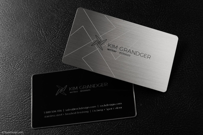Brushed Stainless Steel with Black Spot Colour Business Card Template Design - Grandger