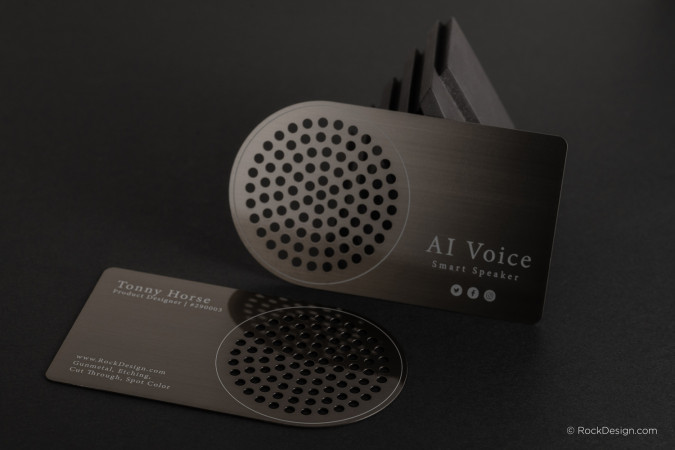 Unique Cut-Through Gunmetal Business Card - AI Voice