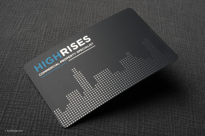 Vivid Full-Color Print with Brushed Silver Detailed PVC Plastic Business Card Template - Highrises