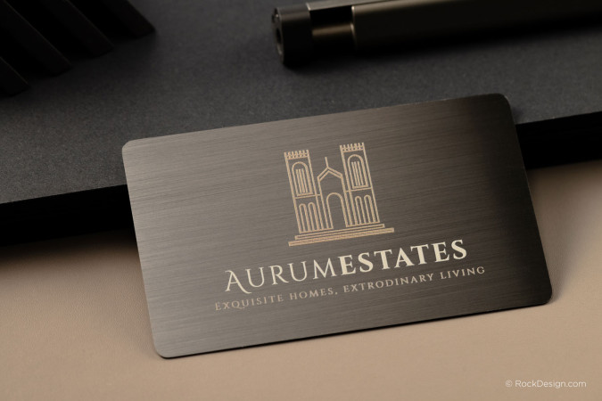 Professional UV Printed Gunmetal Business Card - Aurum Estates