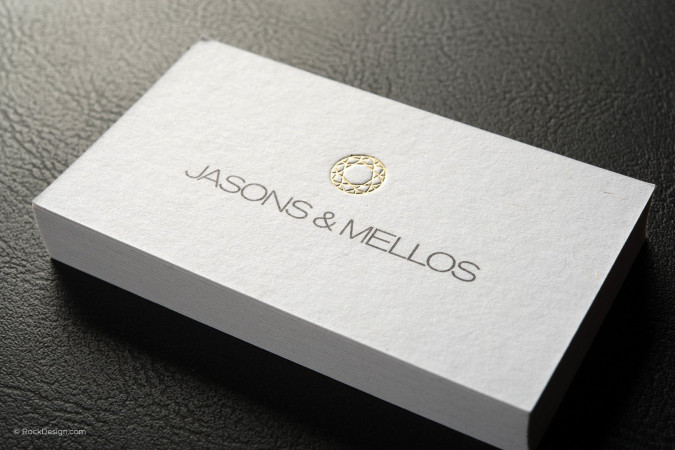 Classic premium white uncoated with gold foil stamping business card template - Jasons & Mellos