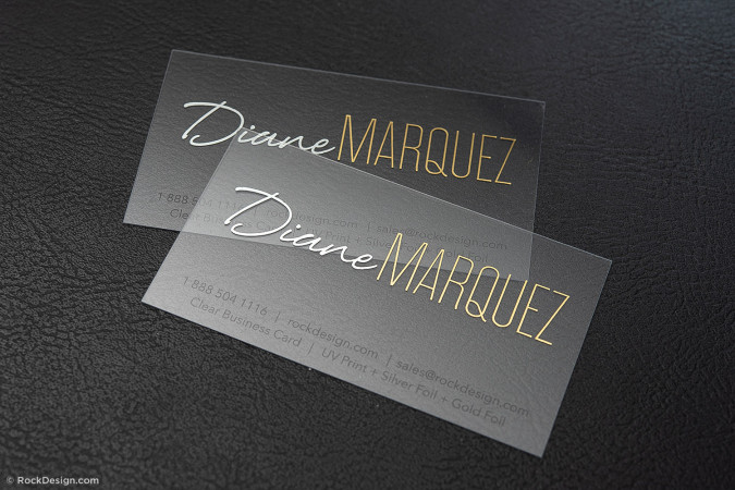 Clear Plastic with Gold and Silver Foil Stamp Business card Template – Diane Marquez