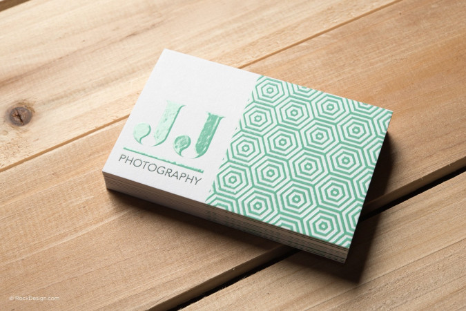 Classic trendy white letterpress business card with thermography - JJ Photography