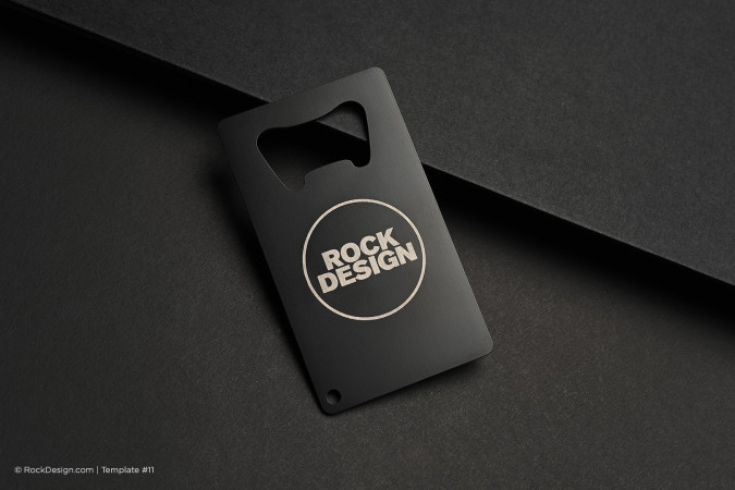 Stylish custom black metal bottle opener business card - RockDesign