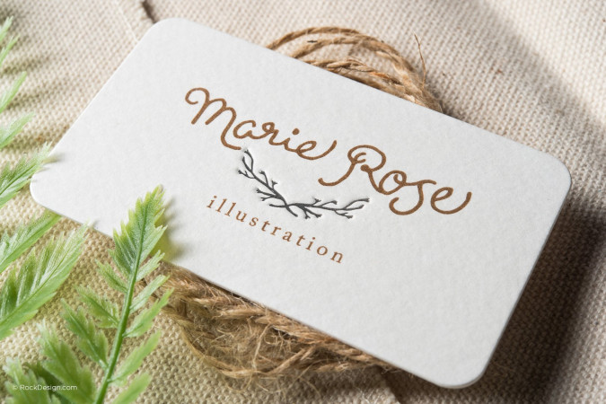 Timeless minimalistic textured business card template with letterpress and metallic ink - Marie Rose