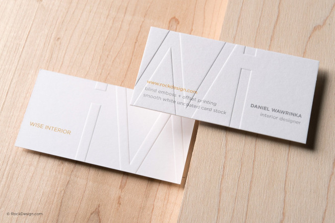 Modern classic embossed smooth white business card template - Wise Interior