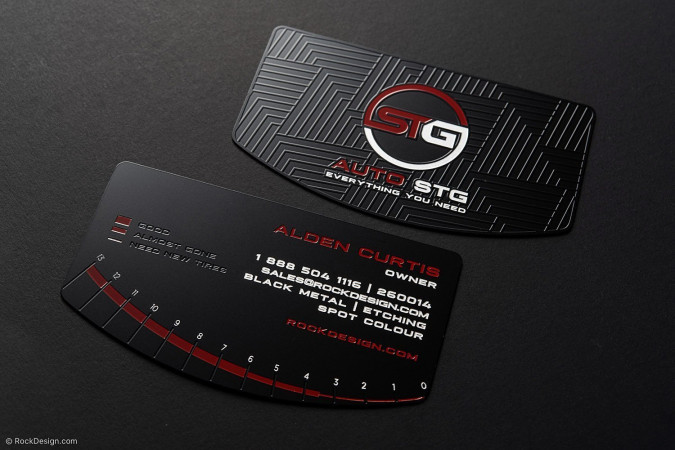 Automotive Black Metal with Etching and Spot Color Template Business Card Design - STG