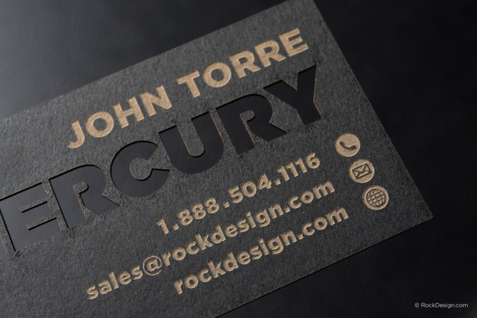 Modern laser engraved black business card with cut through - Mercury