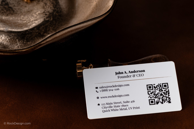 UV Printed White Metal Business Card - John A. Anderson