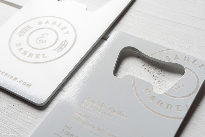 Neat Laser Engraved White Metal Bottle Opener Template - Barley Barrel