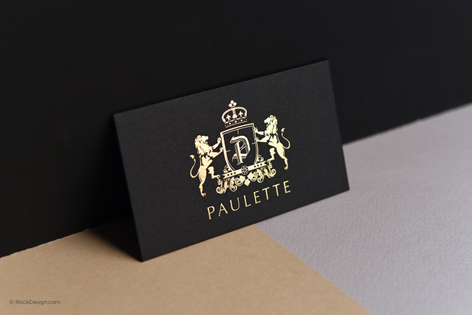Black business card matte gold stamping elegant classy template - Paulette