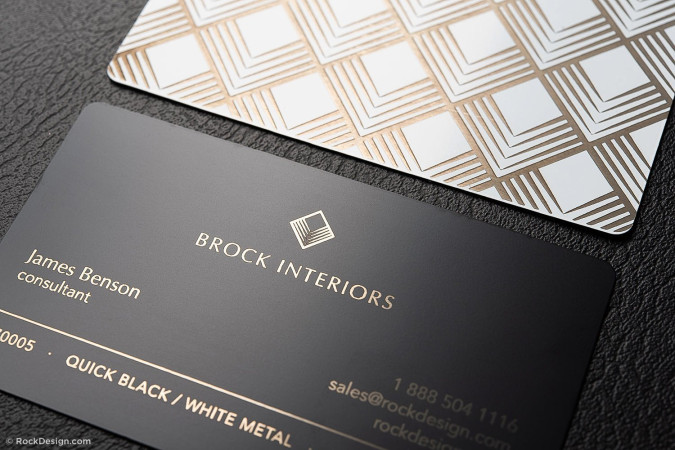 Stylish fancy black and white metal name card template – Brock Interiors