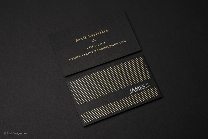 Modern stripes black duplex business card with foil stamping - James