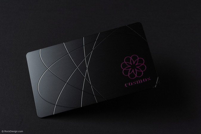 Black Metal with Blind Etching & Spot Colour Business Card Template Design - Cosmos