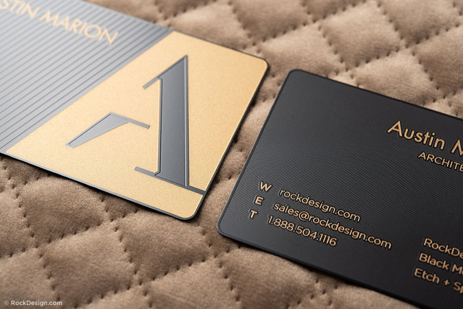 Ultra-luxurious black and gold metal name card template – Austin Marion