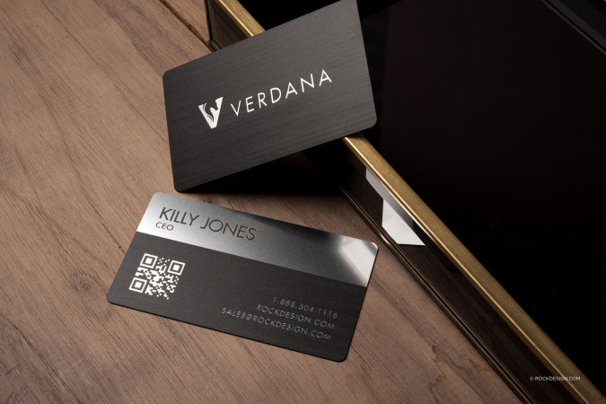 Simple Black & Silver Printed Metal Cards - Verdana